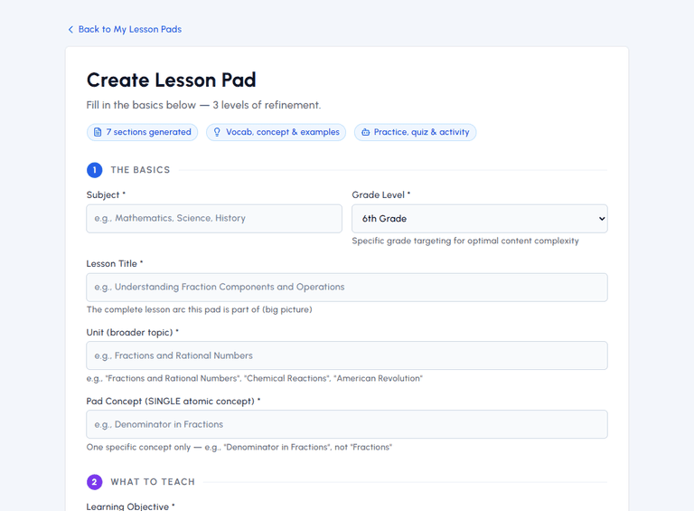 Create Lesson Pad