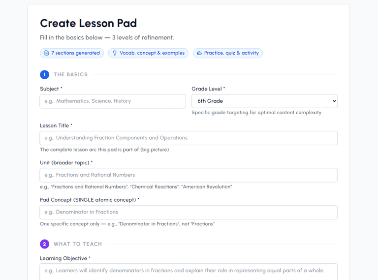 Create Lesson Pad